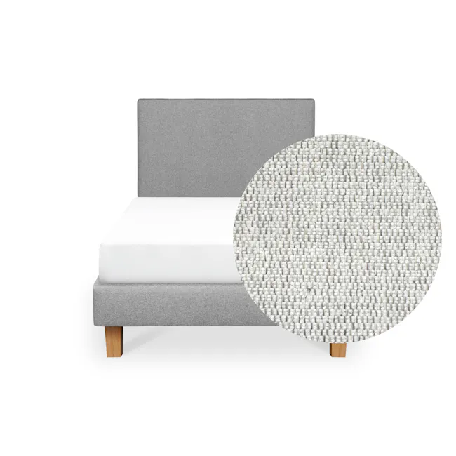 ESSENTIALS Super Single Headboard Divan Bed - Dew (Eco Clean Fabric) - 1 - Grey upholstered headboard, white mattress