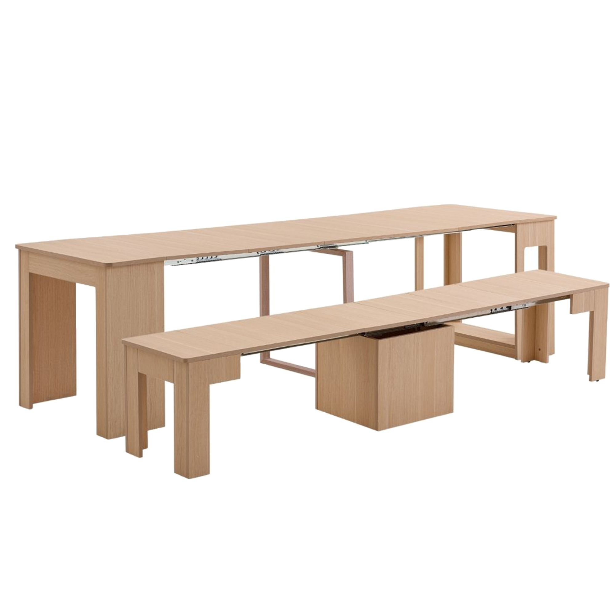 Flexi-Table Extendable Dining Table with Extendable Bench 0.6m-2.8m - Natural