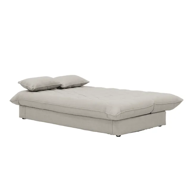 Tessa 3 Seater Storage Sofa Bed - Beige (Eco Clean Fabric) - 17 - Modern minimalist sofa, light gray fabric, tufted