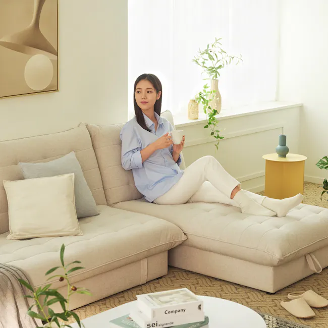 Tessa 3 Seater Storage Sofa Bed - Beige (Eco Clean Fabric) - 6 - Modern living room, minimalist decor, cozy sofa