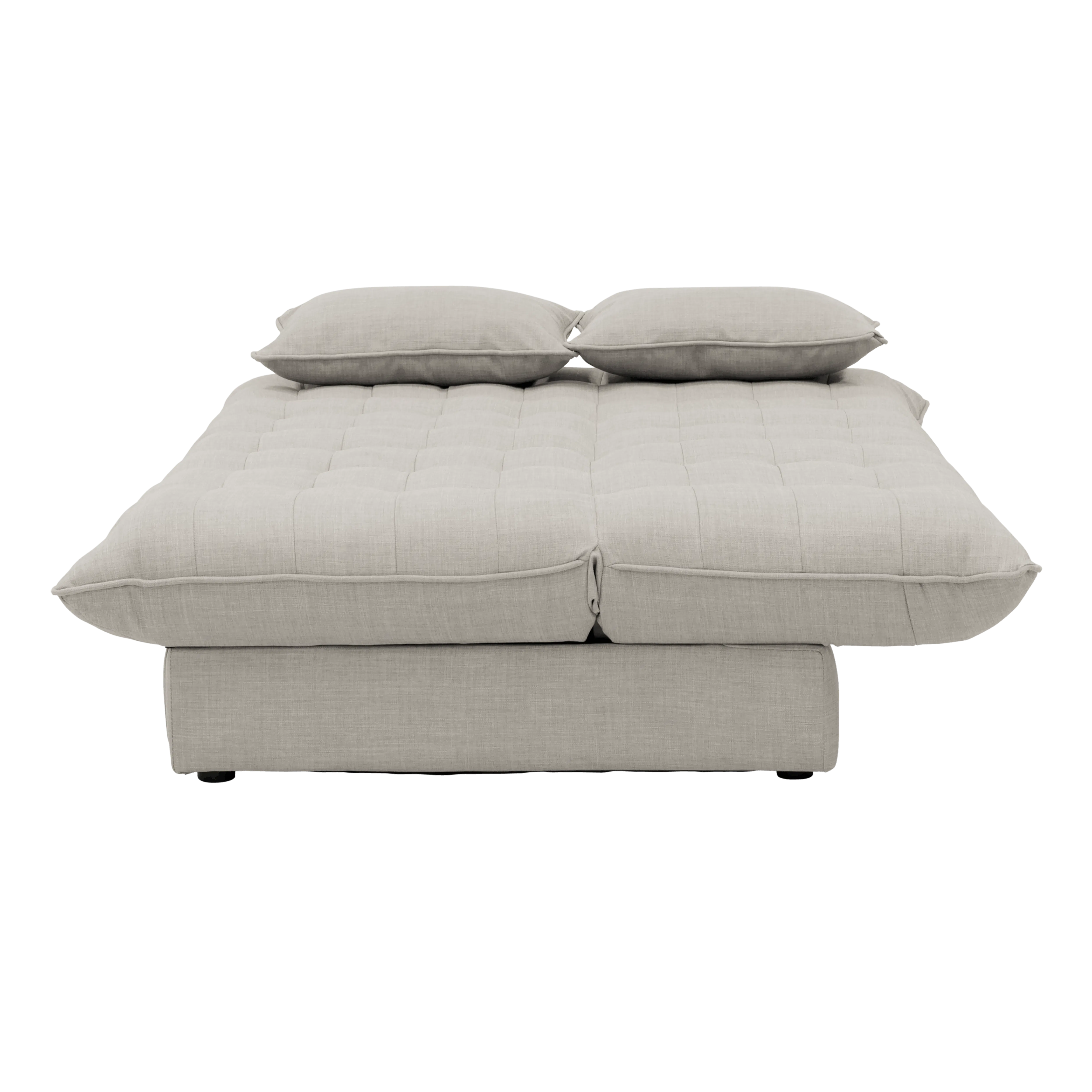 Tessa L-Shaped Sofa Bed - Beige (Eco Clean Fabric) - 23 - Modern cushioned seating, minimalist design, light gray fabric