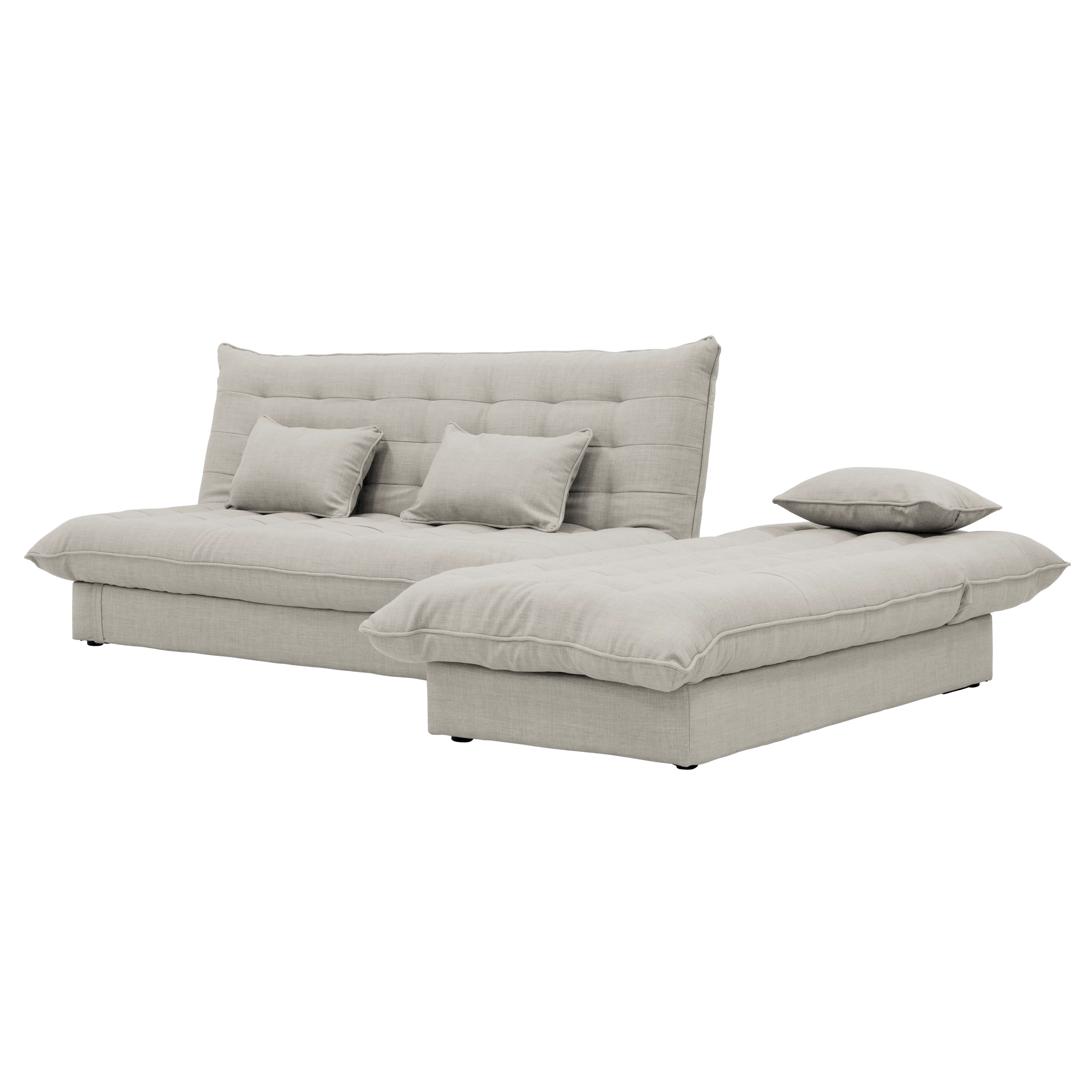 Tessa L-Shaped Sofa Bed - Beige (Eco Clean Fabric) - 24 - Modern minimalist sofa, light gray fabric, tufted headboard, three