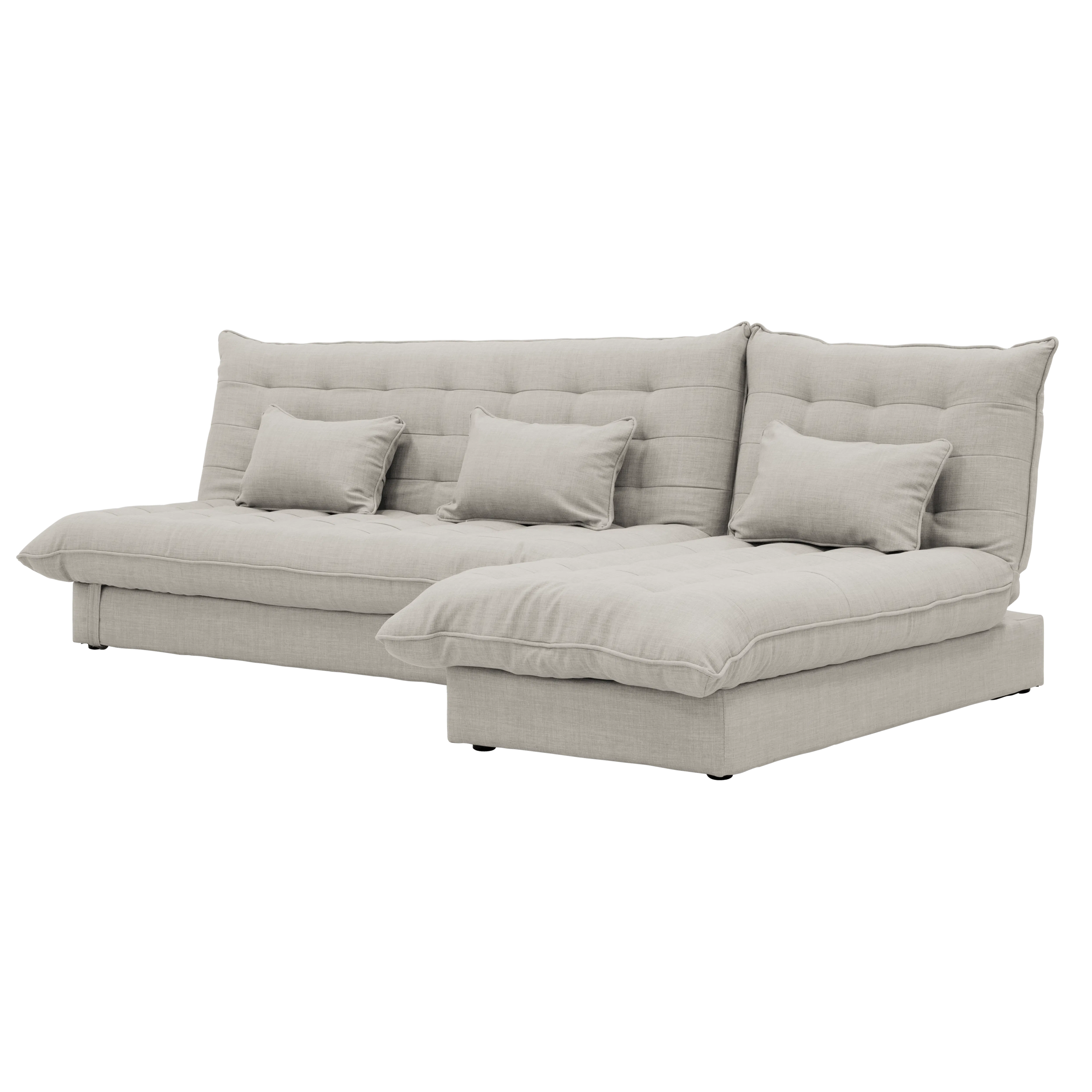 Tessa L-Shaped Sofa Bed - Beige (Eco Clean Fabric) - 26 - Modern minimalist sofa, light gray fabric, tufted design, three
