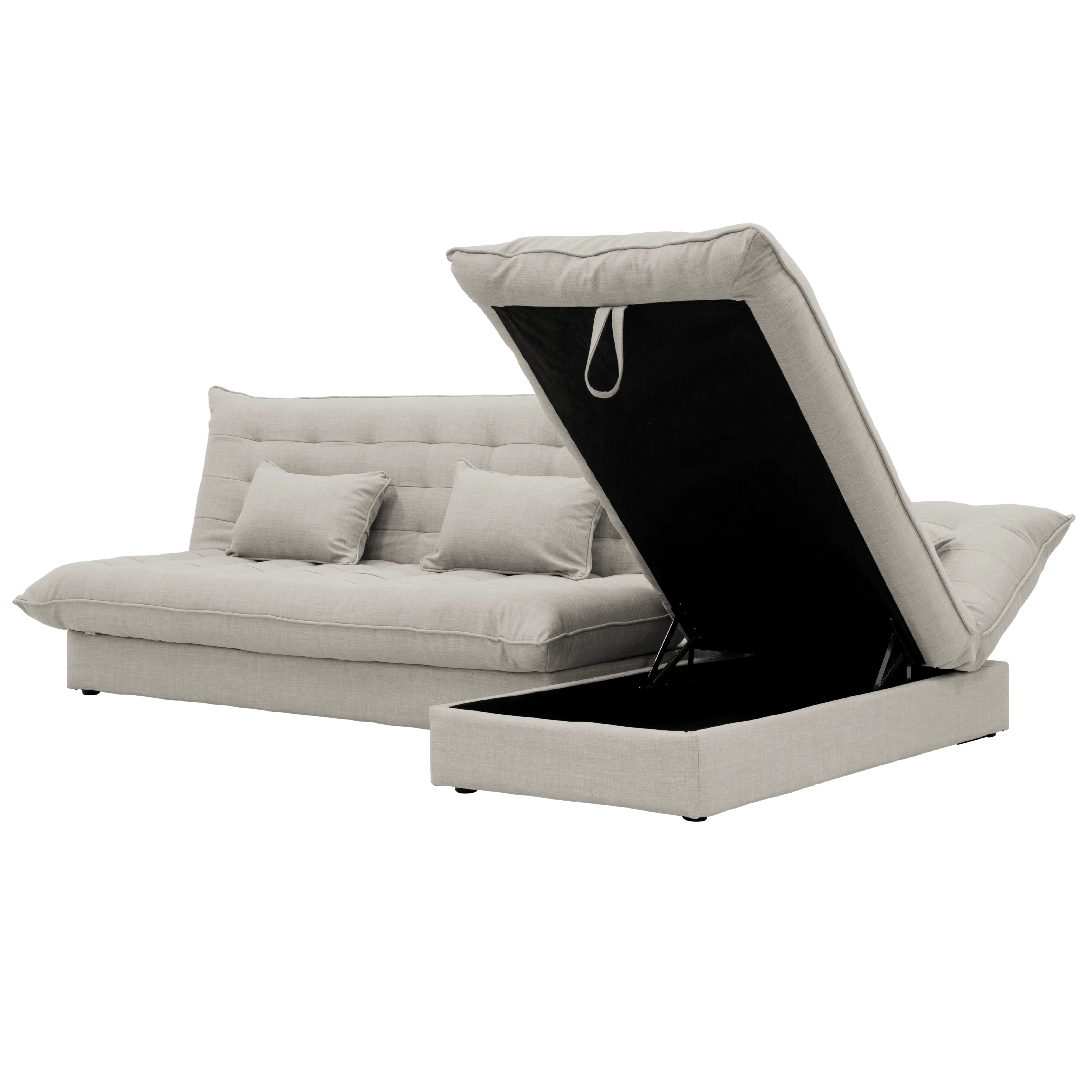 Tessa L-Shaped Sofa Bed - Beige (Eco Clean Fabric) - 28 - Modern minimalist sofa with sleek design, light gray fabric