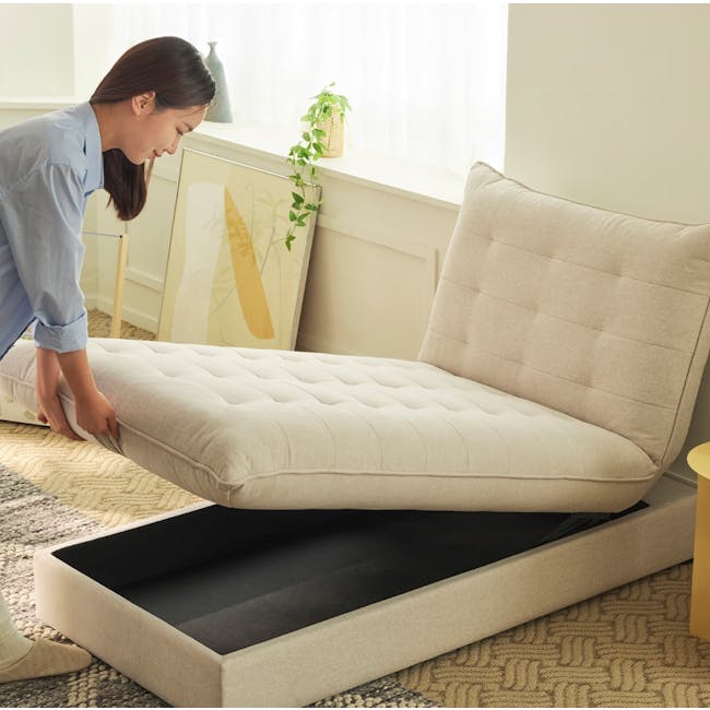 Tessa L-Shaped Sofa Bed - Beige (Eco Clean Fabric) - 6
