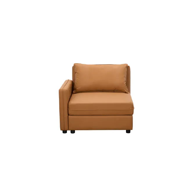 Cameron Left Storage Arm Unit - Tan (Pet Friendly) - 1 - Brown leather sofa, minimalist design, comfortable cushions, modern