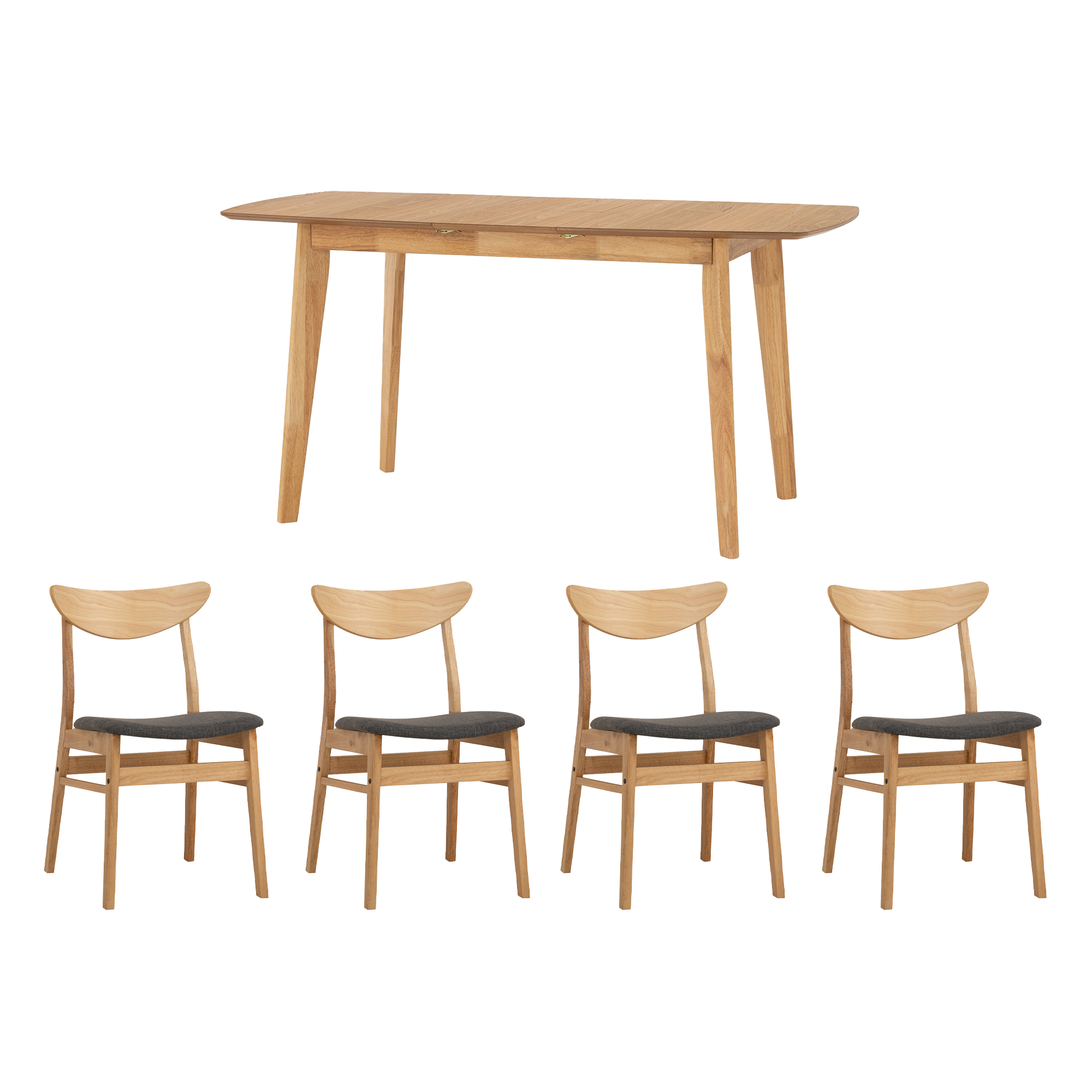 Harold Extendable Dining Table 1.2m-1.5m with 4 Macy Chairs in Natural, Dim Grey