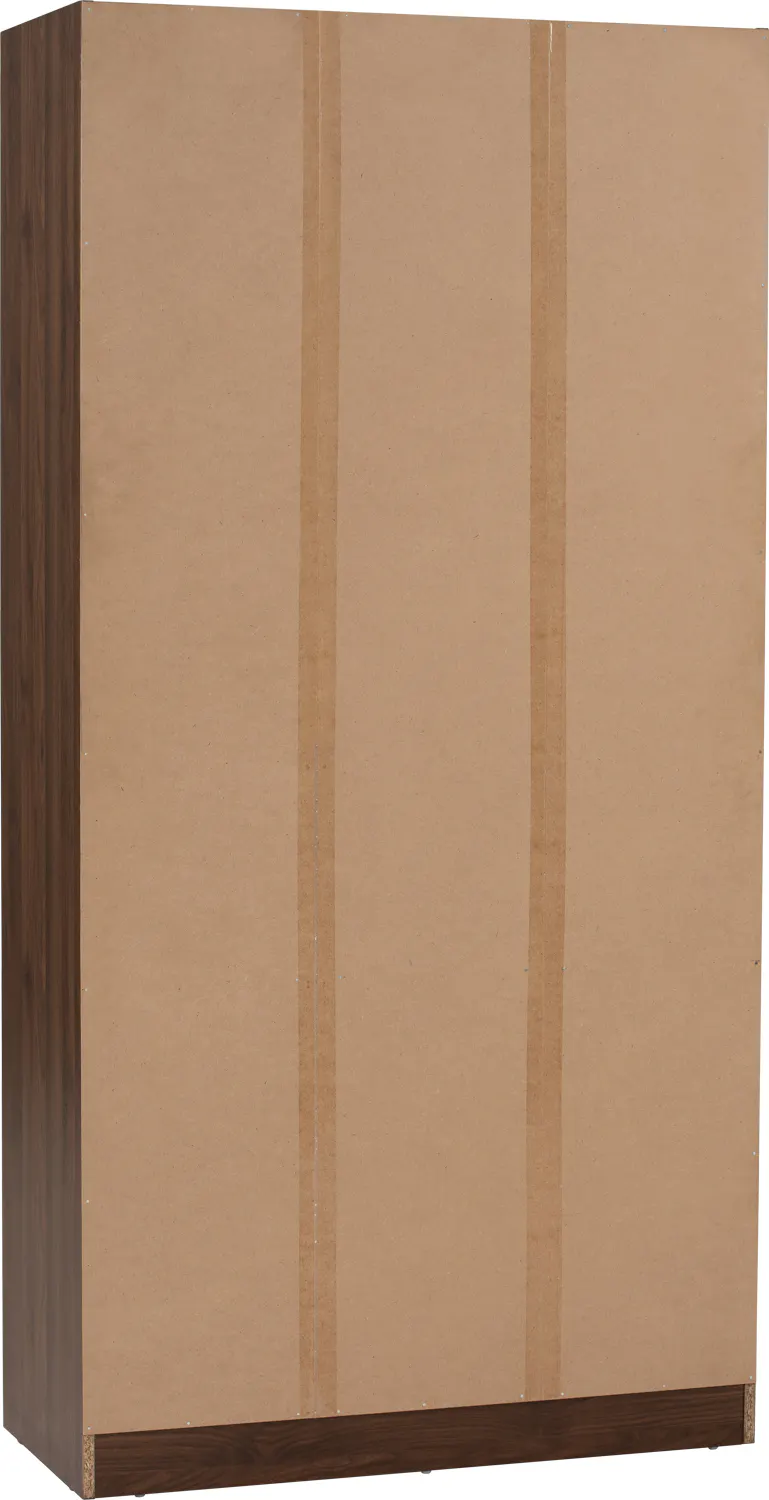 Miah 3 Door Wardrobe - Walnut, Grey - 12 - Brown cardboard box, vertical seam, wooden frame, sturdy construction, flat