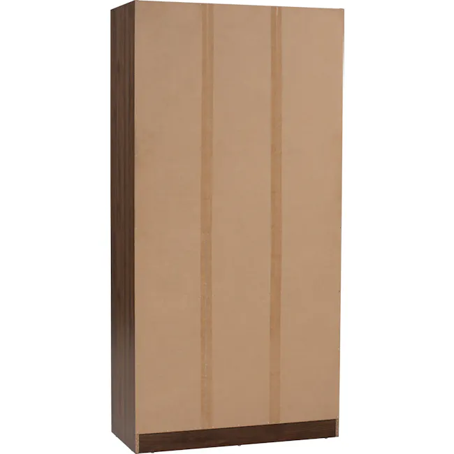 Miah 3 Door Wardrobe - Walnut, Grey - 12 - Brown cardboard box, vertical seam, wooden frame, sturdy construction, flat
