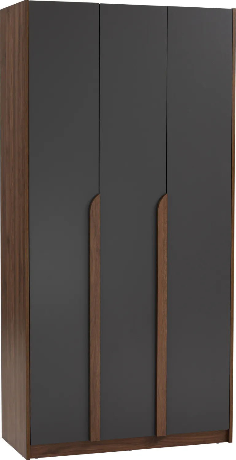 Miah 3 Door Wardrobe - Walnut, Grey - 10