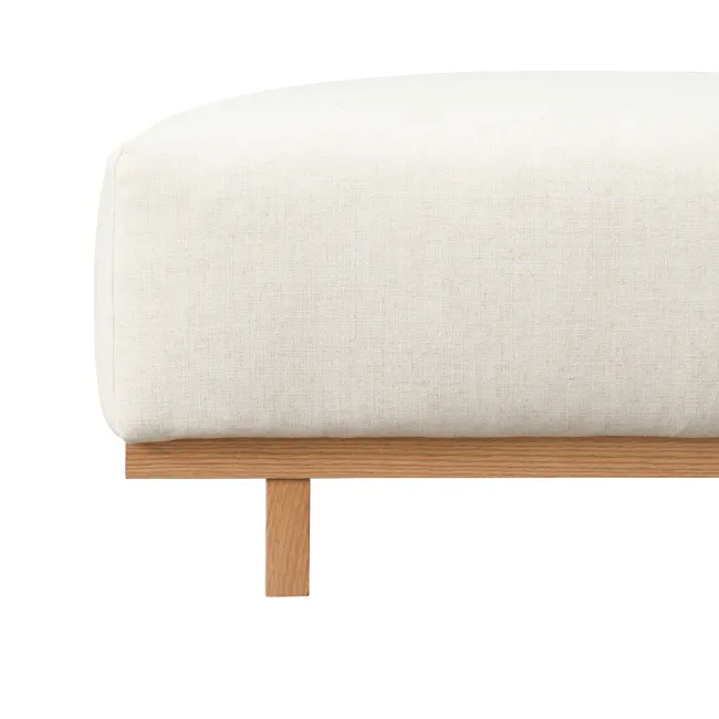 Miu 3 Seater Extended Lounge Sofa - 23 - Burlap fabric, wooden bench, minimalist design, textured surface, natural grain