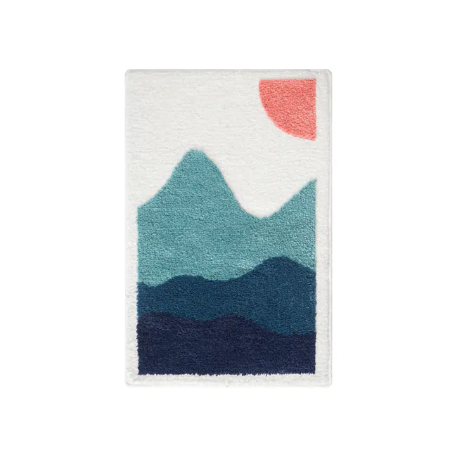Serena Bath Mat - Mountains - 1 - Oceanic-inspired rug, abstract mountain design, soft texture, pastel colors, geometric
