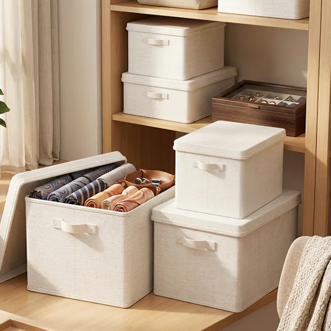 Laren Fabric Storage Box (3 Sizes) - Cream - 4