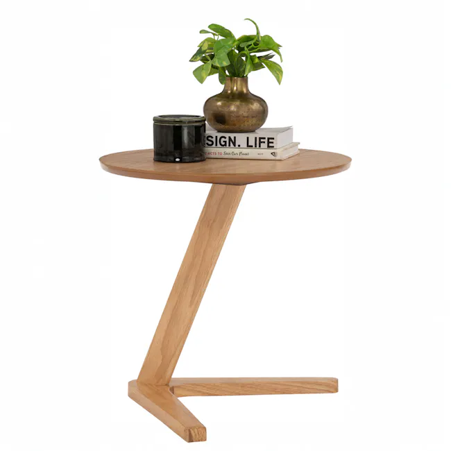 Trish Round Side Table - Natural - 3 - Round wooden table, minimalist design, natural wood finish, three-legged base