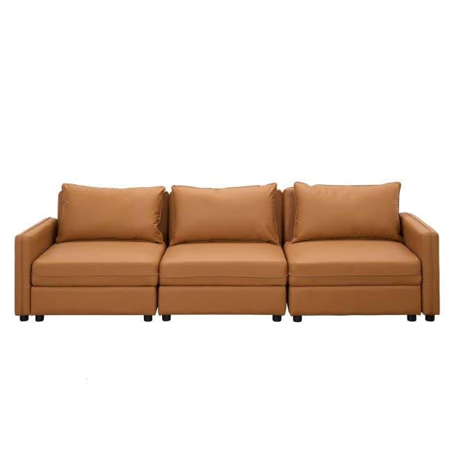 Cameron 4 Seater Storage Sofa - Tan (Pet Friendly) - 1 - Brown leather sofa, brown cushions, brown upholstery, brown