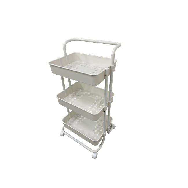 Rene Cielo Household Metal Storage Pushing Cart - Black - 2 - White kitchen cart with multiple shelves, stainless steel