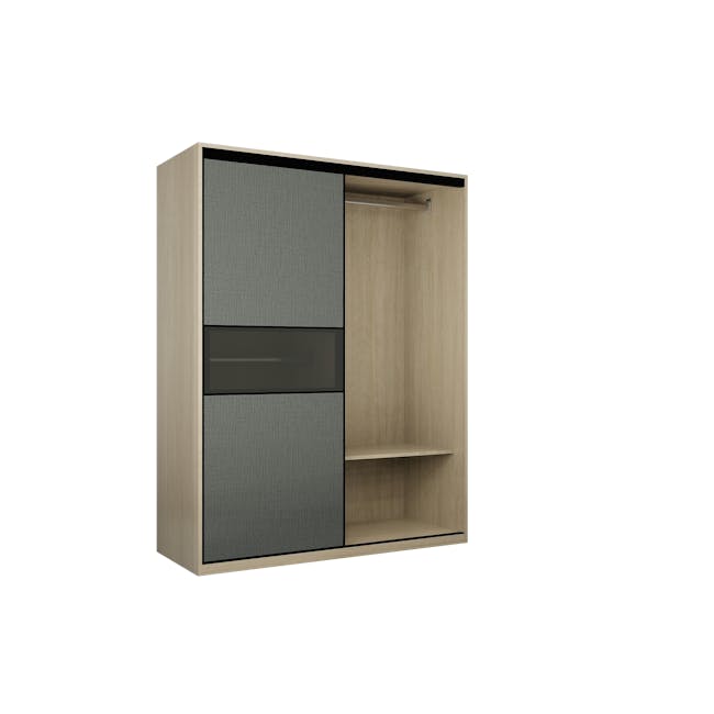 Lorren Sliding Door Wardrobe 1 with Glass Panel - Graphite Linen, Herringbone Oak - 5