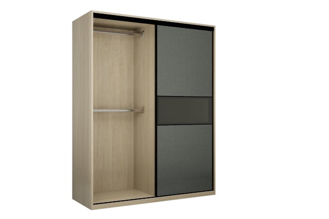 Lorren Sliding Door Wardrobe 1 with Glass Panel - Graphite Linen, Herringbone Oak - 6
