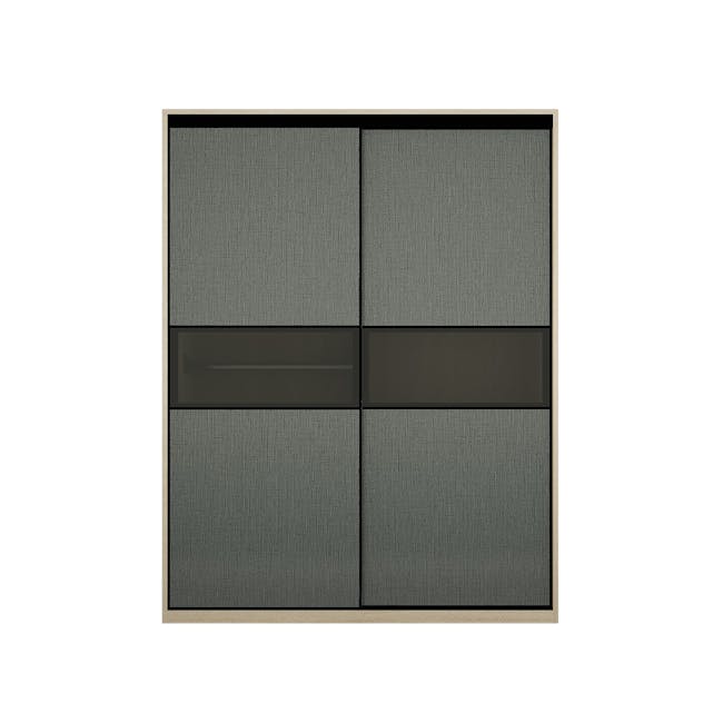Lorren Sliding Door Wardrobe 1 with Glass Panel - Graphite Linen, Herringbone Oak - 0