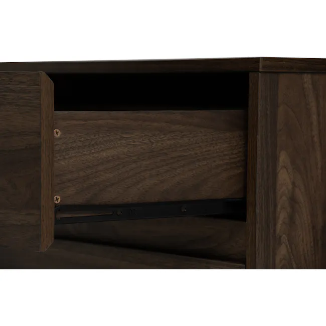 Herschel 9 Drawer Chest 1.5m - Walnut - 11 - Wooden drawer with metal handle, dark wood texture, screws on drawer, black