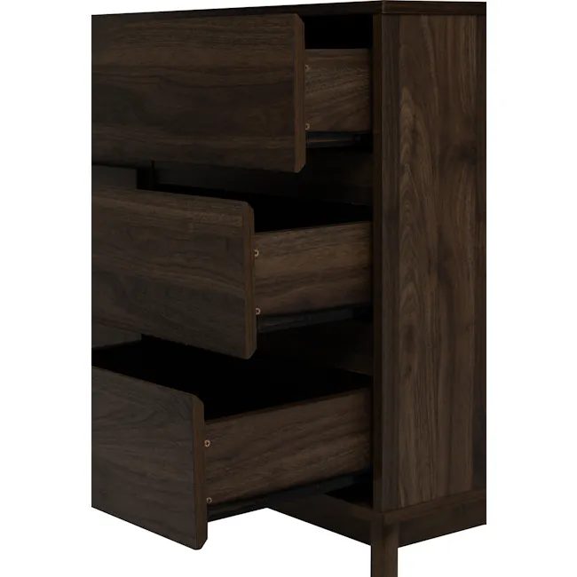 Herschel 9 Drawer Chest 1.5m - Walnut - 9 - Wooden drawer unit, dark wood finish, metal hardware, open drawer, wooden