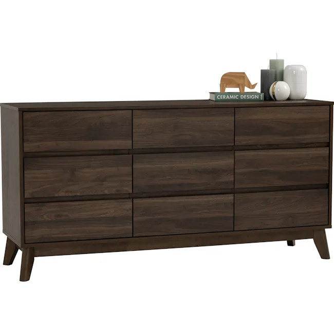 Herschel 9 Drawer Chest 1.5m - Walnut - 6 - Dark wood dresser, minimalist design, wooden texture, side drawers, open