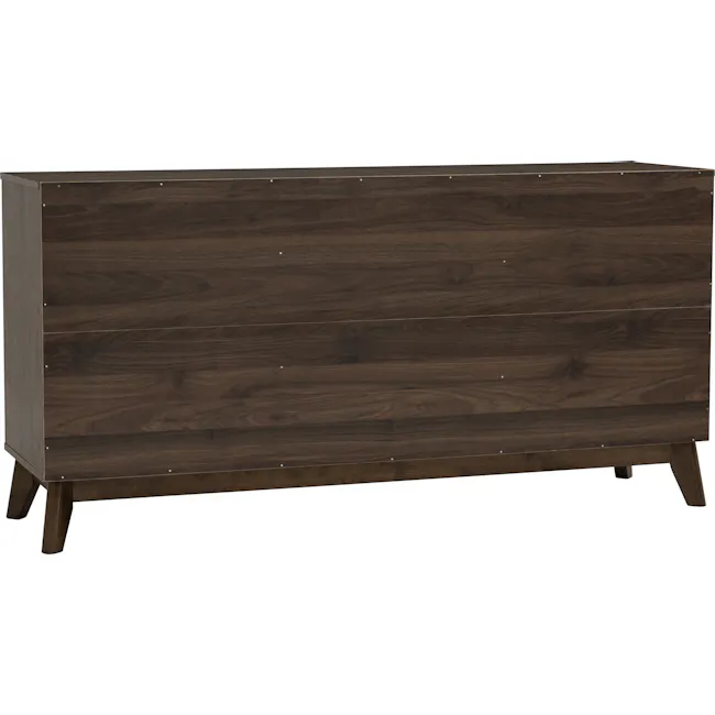 Herschel 9 Drawer Chest 1.5m - Walnut - 8 - Dark wood cabinet with visible grain, three drawers, wooden legs, minimalist