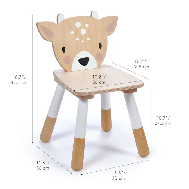 Tender Leaf Forest Chair Set of 2 - Racoon & Deer - 12 - Wooden animal chair, 7" height, 5 cm height, 2" width, 26 cm width