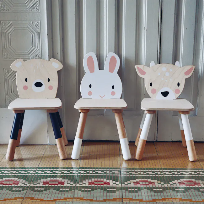 Tender Leaf Forest Chair Set of 2 - Racoon & Deer - 8 - Wooden chairs with animal cutouts, three designs, each with distinct