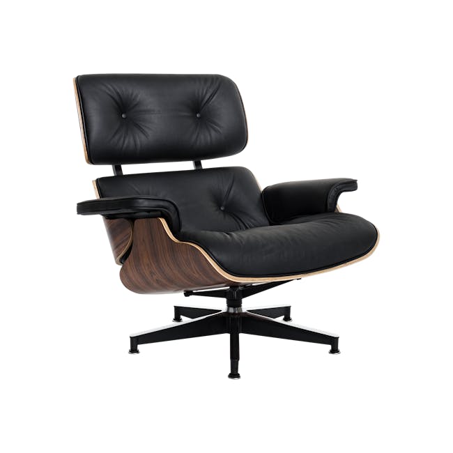 Abner Lounge Chair and Ottoman - Black (Genuine Cowhide) - 3