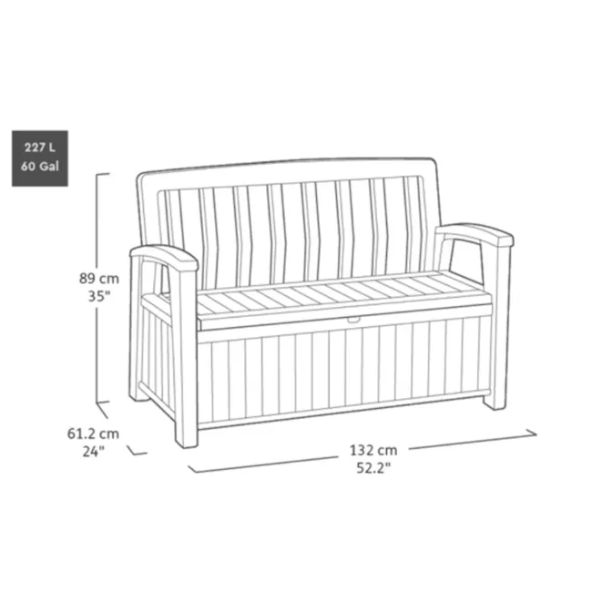 Eden Patio Outdoor Storage Bench - Brown - 6 - 227 L, 60 Gal, 89 cm, 35", 2 cm, 24", 132 cm, 2", 13