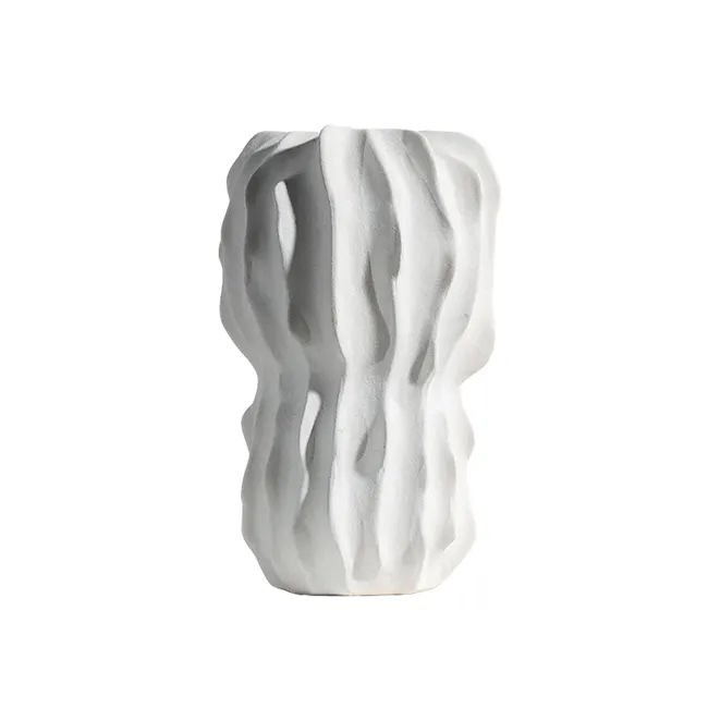Brianna Nordic Ceramic Vase - White - 1 - White abstract sculpture, textured surface, organic form, sculptural design