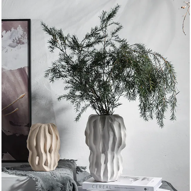 Brianna Nordic Ceramic Vase - White - 3 - vase, green plant, abstract art, minimalist decor, modern style, natural elements