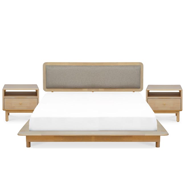 Ryoko Queen Platform Bed with Cushioned Headboard with 2 Ryoko Bedside Tables - 0
