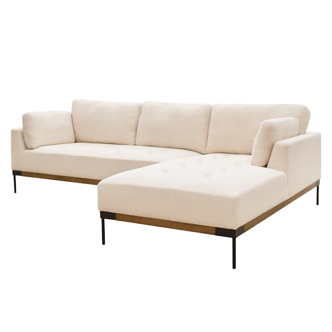 Hudson L-Shaped Sofa - Walnut, Cream Beige - 1