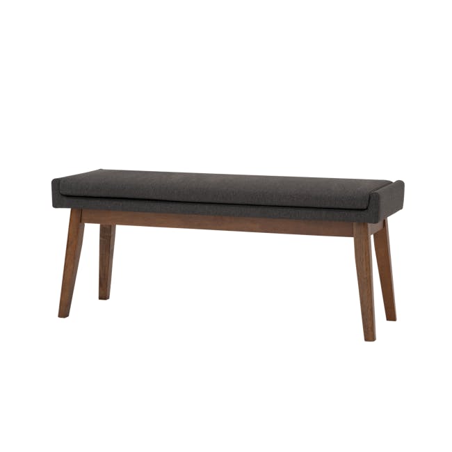 Fabian Bench 1.1m - Cocoa, Battleship Grey (Fabric) - 1 - modern bench, wooden legs, dark gray cushion, minimalist design