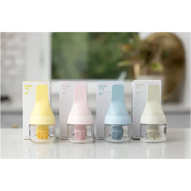Zuutii Oil Dispenser with Brush - Lemon Yellow - 2 - Brightly colored baby bottle siphons, Soft pastel packaging design