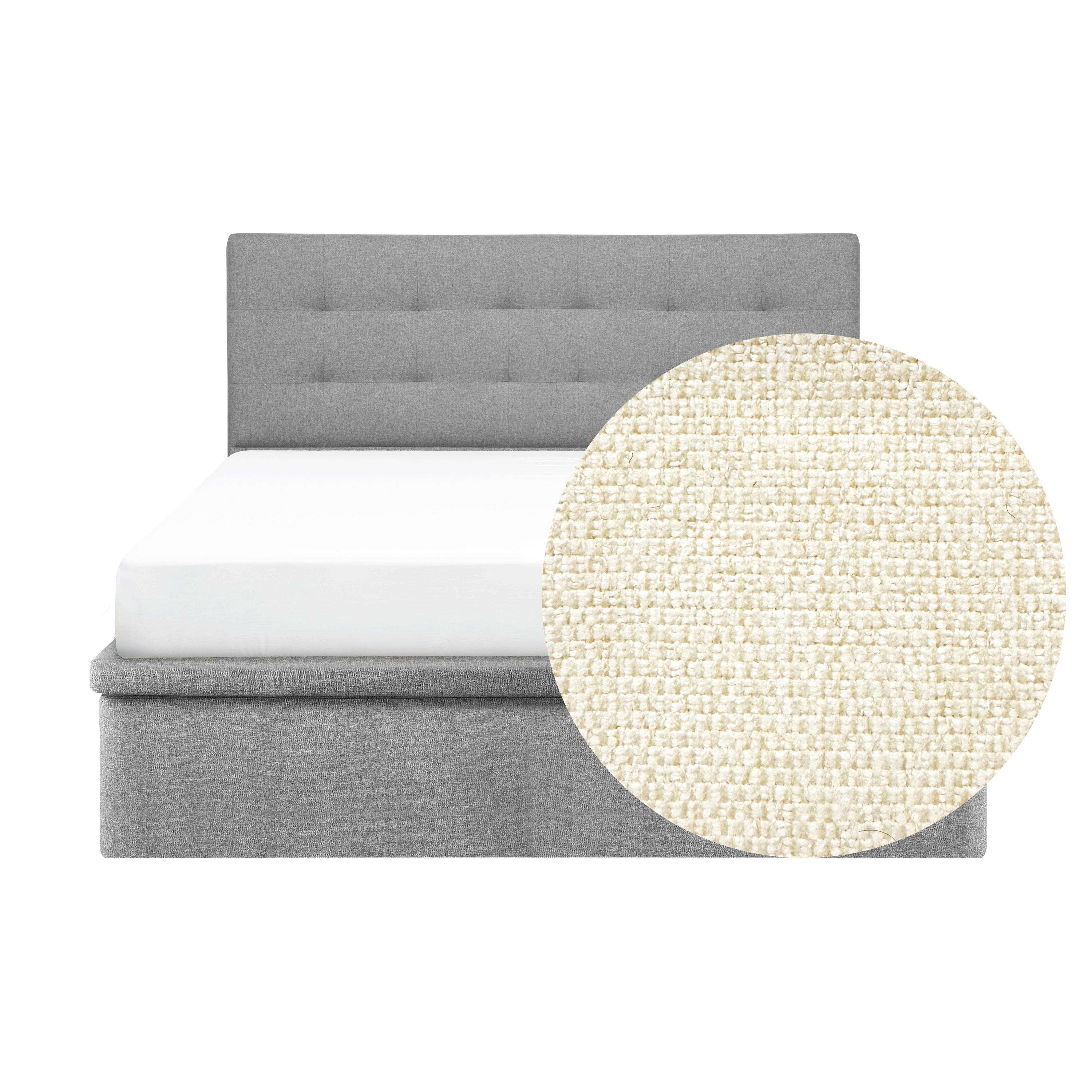 ESSENTIALS Queen Headboard Storage Bed - Oat (Eco Clean Fabric)