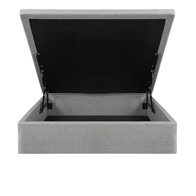 ESSENTIALS Queen Headboard Storage Bed - Oat (Eco Clean Fabric) - 3 - Gray fabric storage case, black interior, adjustable