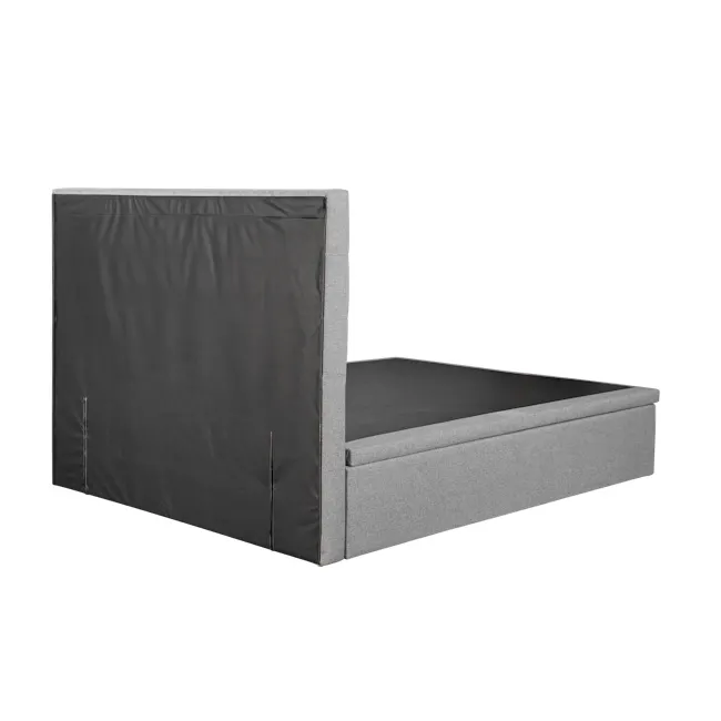 ESSENTIALS Queen Headboard Storage Bed - Oat (Eco Clean Fabric) - 9 - Grey upholstered bed frame, black bed cover, modern