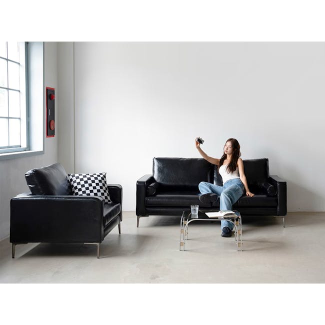 Alvero 3 Seater Sofa - Black (Faux Leather) - 9