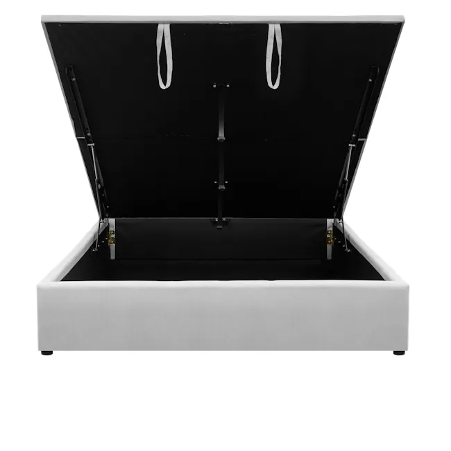 Nolan Queen Storage Bed in Silver Fox with 2 Asher Narrow Bedside Table - 7 - Black music case with white interior, open