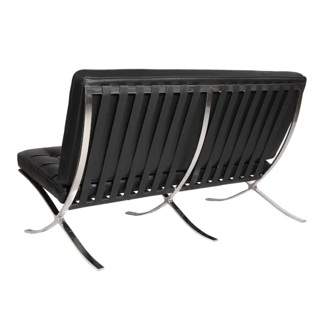 Benton 2 Seater Sofa - Black (Genuine Cowhide) - 6 - Black leather lounge chair, sleek design, metallic frame, ergonomic
