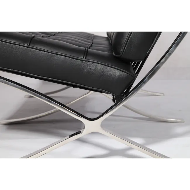 Benton 2 Seater Sofa - Black (Genuine Cowhide) - 9 - Black leather chair, metallic frame, sleek design, modern furniture