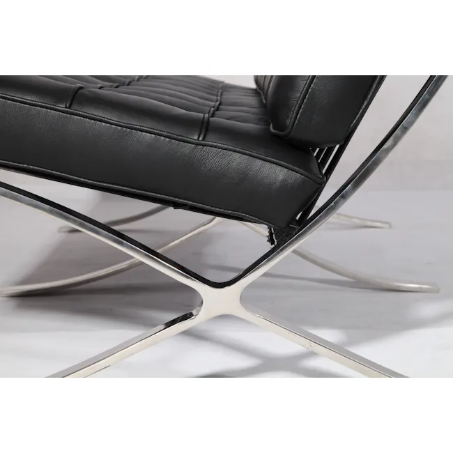 Benton 3 Seater Sofa with Benton 2 Seater Sofa - Black (Genuine Cowhide) - 21 - Black leather chair, metallic frame, sleek