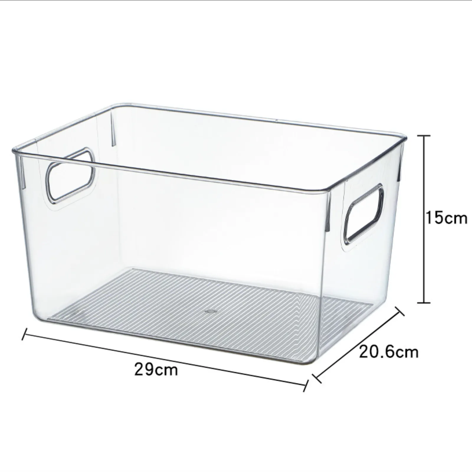 Matthiew Storage Box - Large - 9 - Clear plastic storage bin, 29 cm x 6 cm, 15 cm depth, rectangular shape, transparent