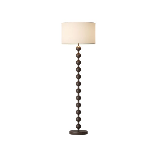 Chestan Beaded Floor Lamp - Walnut - 1 - Elegant lamp with a cylindrical design, Brown lampshade and metallic finish