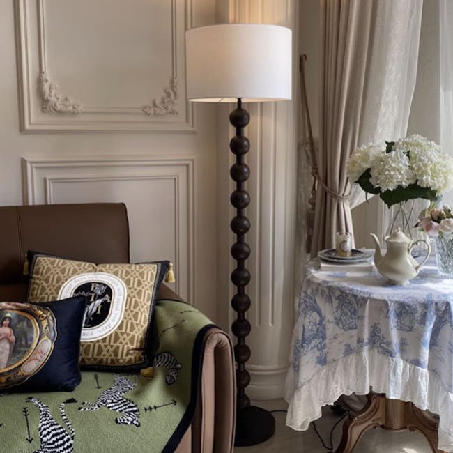 Chestan Beaded Floor Lamp - Walnut - 7 - Elegant room, vintage decor, ornate wall paneling, classic furniture, plush