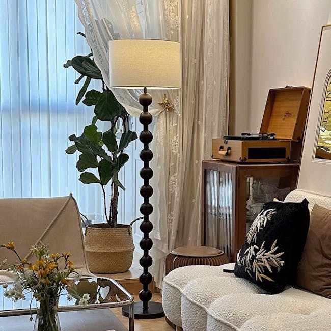 Chestan Beaded Floor Lamp - Walnut - 4 - vintage living room, cozy furniture, elegant decor, classic lamp, vintage radio
