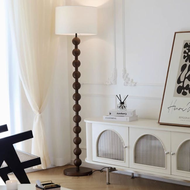 Chestan Beaded Floor Lamp - Walnut - 8 - Modern minimalist decor, elegant floor lamp, white wainscoting, contemporary